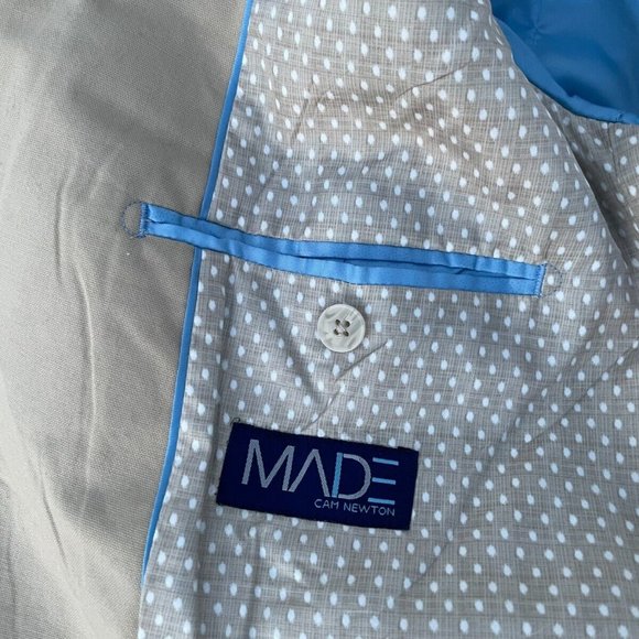 Made Cam Newton Men Blazer Beige Cotton Sport Coat Toe Button Jacket Size 42S - Picture 8 of 9